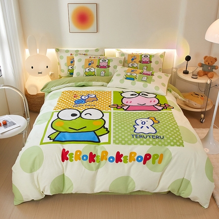 91家纺网 家纺一手货源 找家纺 鑫帝家居 2025新款全棉活性印花四件套---三丽鸥系列 大眼蛙