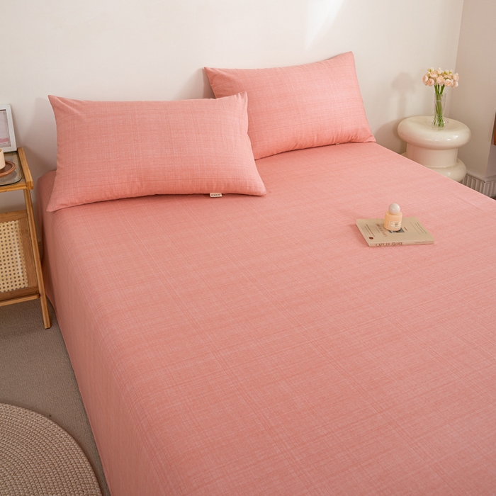 91家纺网 家纺一手货源 找家纺 九沐良品 新款全棉无印老粗布单品床单+三件套 樱花（粉）