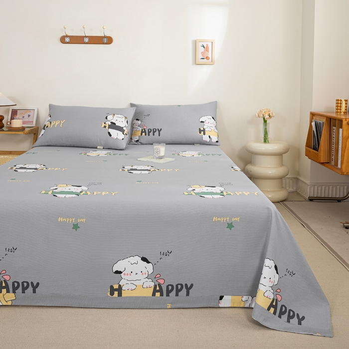 91家纺网 家纺一手货源 找家纺 九沐良品 新款全棉无印老粗布单品床单+三件套 芭比兔