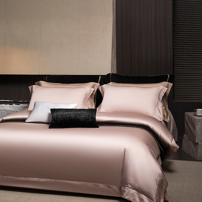 91家纺网 家纺一手货源 找家纺 榻尚家居 2024新款纯色天丝棉工艺款四件套--诺顿系列 诺顿-梅子粉