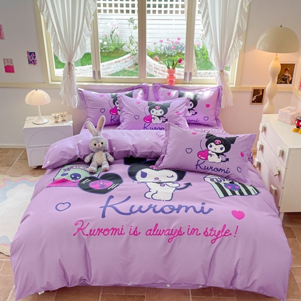 91家纺网 家纺一手货源 找家纺 孩子王（原鼎盛） 2025新款三丽鸥系列全棉活性大版印花卡通学生四件套 唱片库洛米