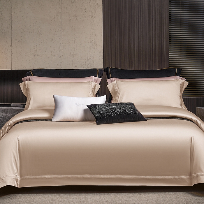 91家纺网 家纺一手货源 找家纺 榻尚家居 2024新款纯色天丝棉工艺款四件套--诺顿系列 诺顿-香槟金