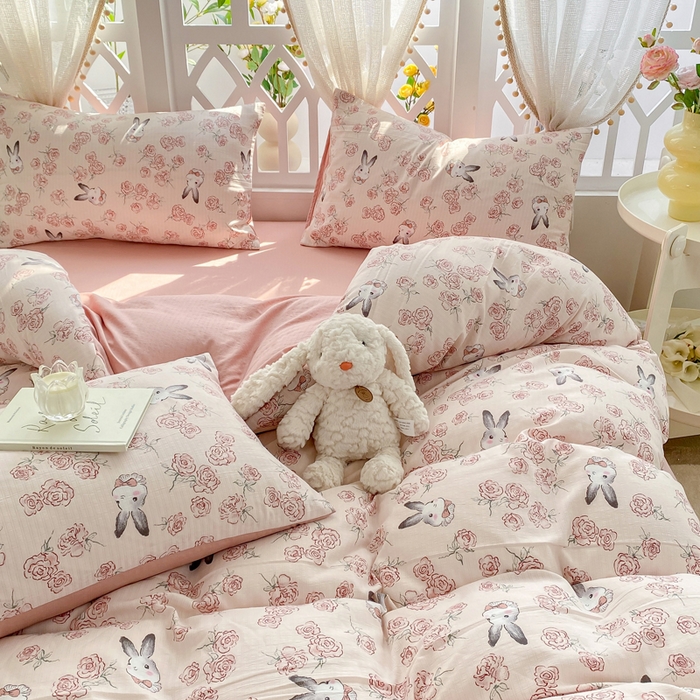 91家纺网 家纺一手货源 找家纺 牛牛家纺 牛牛  2024新款泡泡棉小清新四件套(1) 甜心小兔