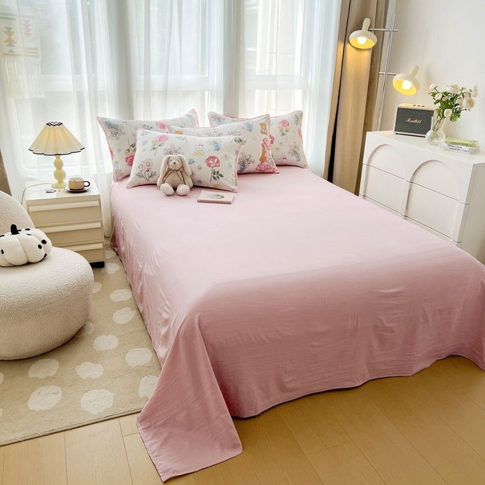 91家纺网 家纺一手货源 找家纺 洁柔供应链 2024新款印花水洗双层纱贝壳绣四件套    直播爆款 玫瑰花