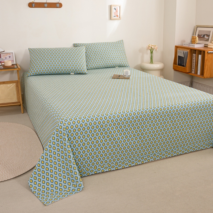 91家纺网 家纺一手货源 找家纺 九沐良品 新款全棉无印老粗布单品床单+三件套 岸谷-绿