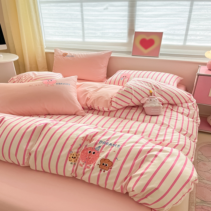 91家纺网 家纺一手货源 找家纺 2024蜜柚新品直播电商全棉13372ins博主风刺绣四件套 甜甜圈