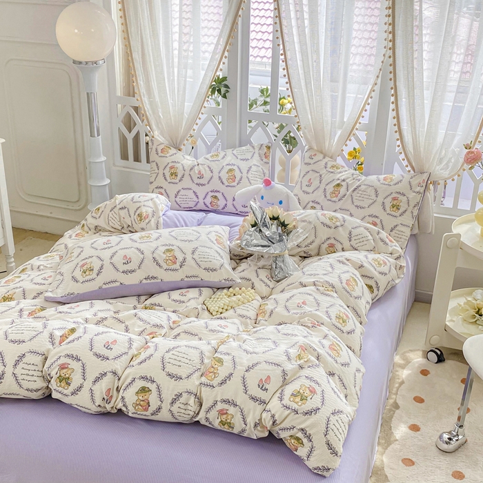 91家纺网 家纺一手货源 找家纺 牛牛家纺 牛牛  2024新款泡泡棉小清新四件套(1) 泰迪熊