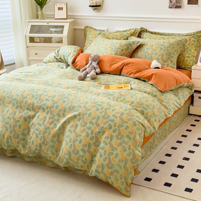 91家纺网 家纺一手货源 找家纺 宝士康家纺 2024新款水洗棉麻双层纱四件套系列  知秋