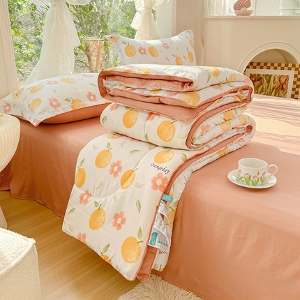 91家纺网 家纺一手货源 找家纺 家贝爱 2024款糯糯棉夏被春秋被被芯夏被四件套 橙之恋