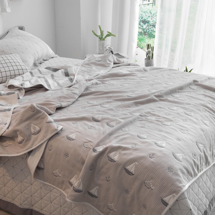 91家纺网 家纺一手货源 找家纺 朴尔2024经典六层纱布全棉毛巾被系列-朴尔经典款常年备货 小帆船