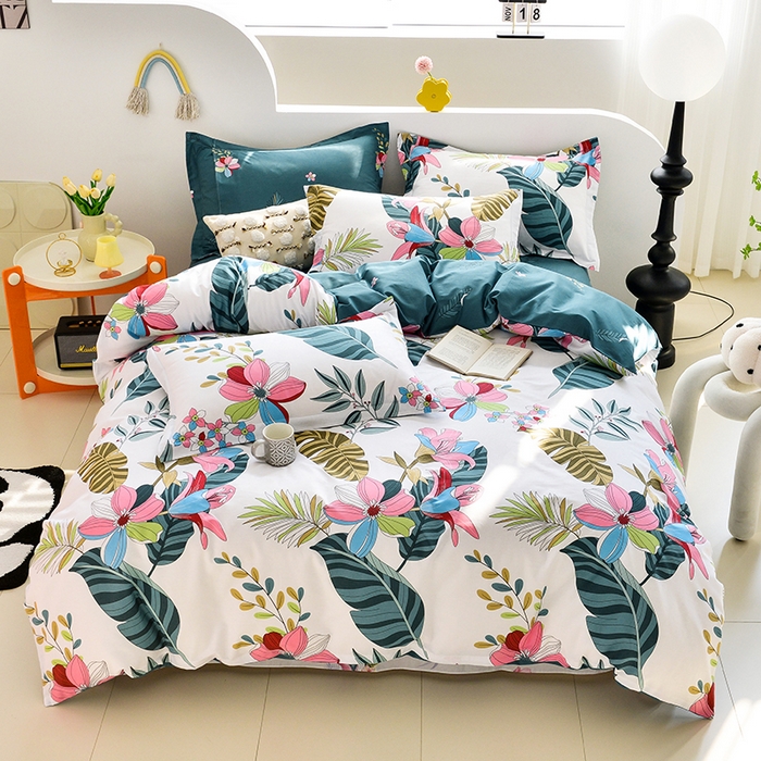 91家纺网 家纺一手货源 找家纺 登登 2024新款直播爆款清新风纯棉全棉三四件套 意境花影