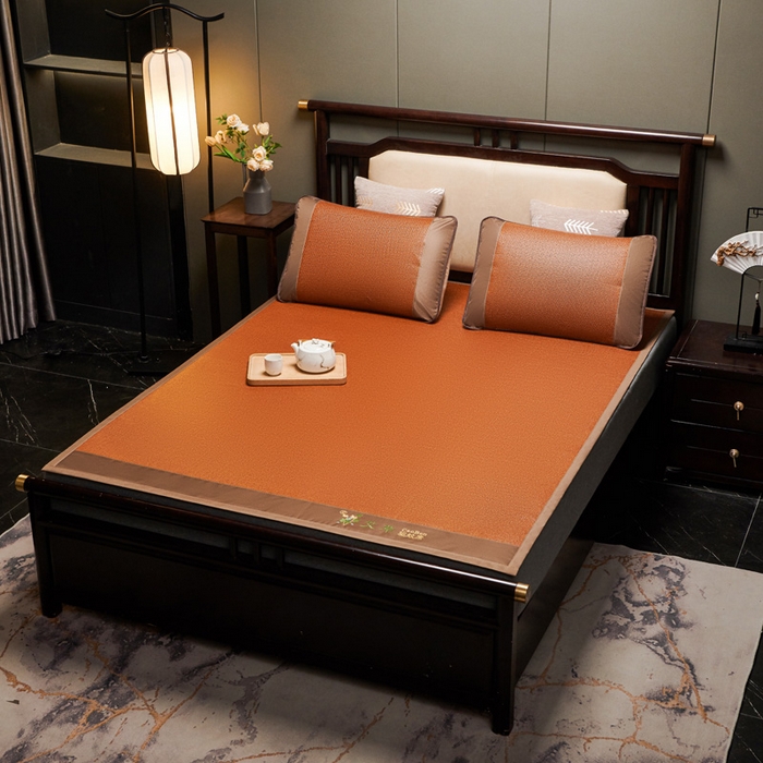 91家纺网 家纺一手货源 找家纺 青雅席业 2025新款半包印尼藤艾草无纺布席 艾草-红棕