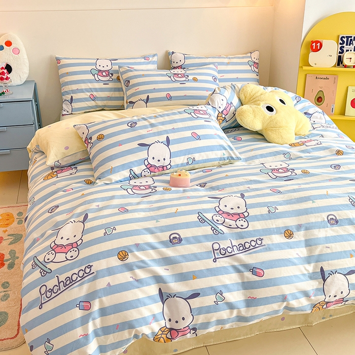 91家纺网 家纺一手货源 找家纺 三朵 2024年全棉简单款三丽鸥系列四件套 画板帕恰狗