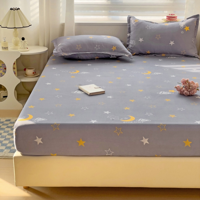 91家纺网 家纺一手货源 找家纺 好亿来家纺 2025新款亲肤磨毛单层床笠 晚安心语-灰