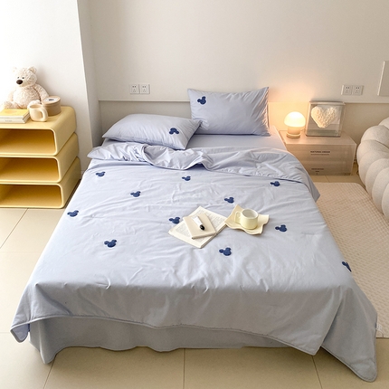 Mr.pig猪先生水洗棉 2024新款迪士尼全棉夏被四件套米奇毛巾绣夏凉被 米奇头浅蓝