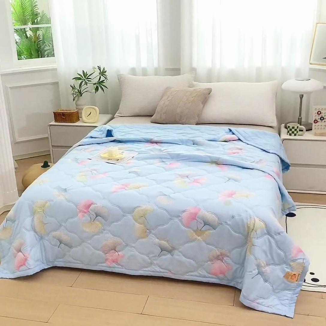 91家纺网 家纺一手货源 找家纺 爱派 2024直播爆款印花水洗棉夏被夏凉被空调被被子被芯 银杏