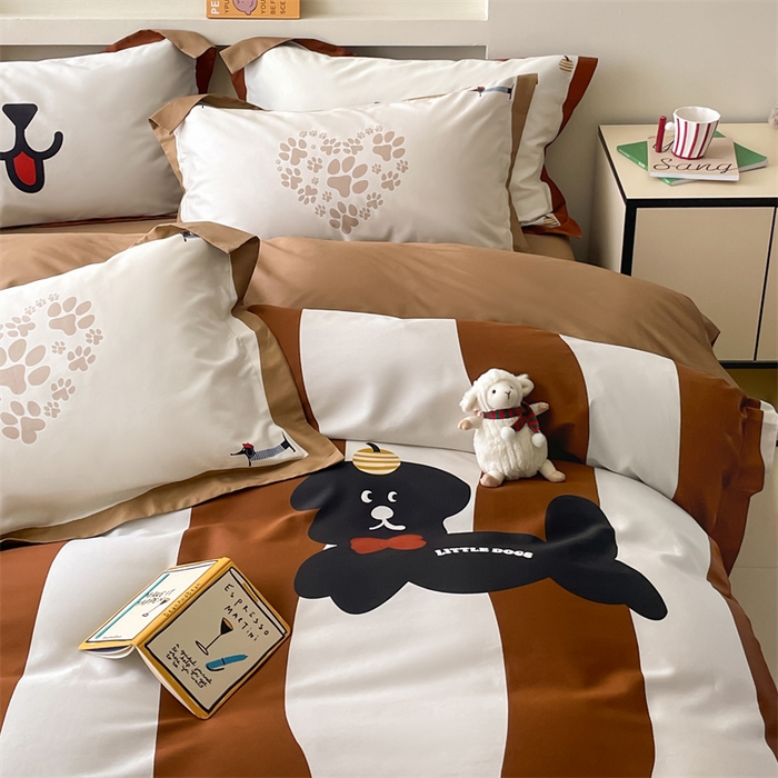 91家纺网 家纺一手货源 找家纺 蓝米卡夫 2024新品A类全棉活性数码-卡漫系列 卡漫-咖啡爱犬