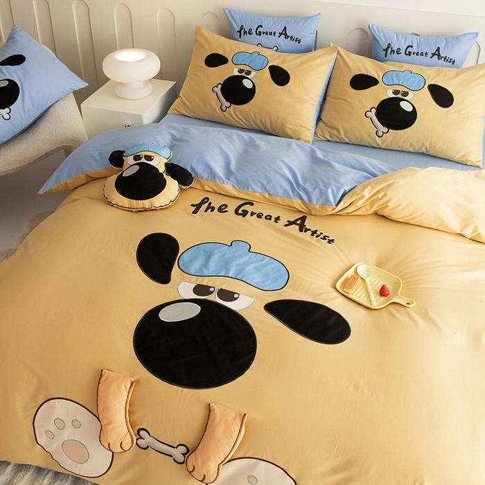 91家纺网 家纺一手货源 找家纺 （总）绒棉世家 2025新款专版贴布绣四件套-大耳狗汪汪队