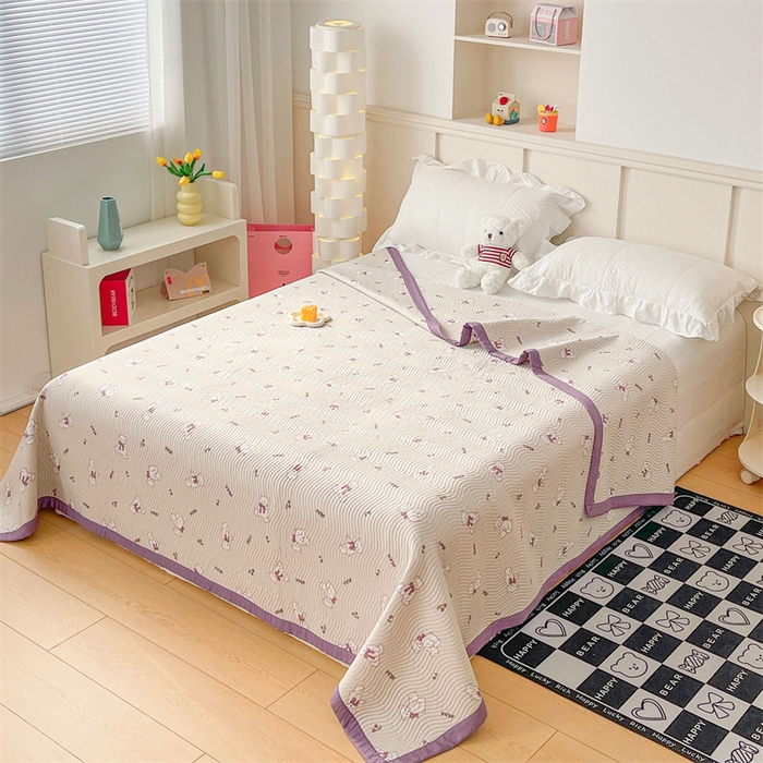91家纺网 家纺一手货源 找家纺 OL家纺 2024新款单品天丝双面直角床盖 乖乖熊-紫