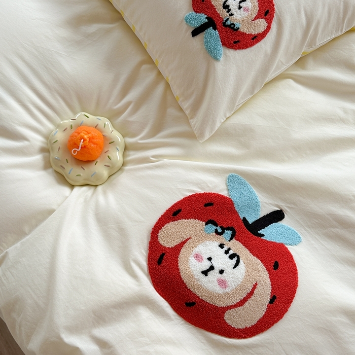 91家纺网 家纺一手货源 找家纺 柚子YOUTH 2024新款40支全棉水洗棉印+绣跑量款四件套 红果果