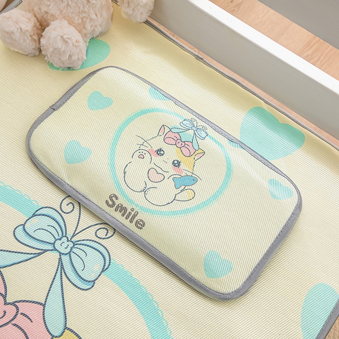 91家纺网 家纺一手货源 找家纺 欣品希家纺 2024新款A类冰丝印花儿童凉席三件套 可爱猫