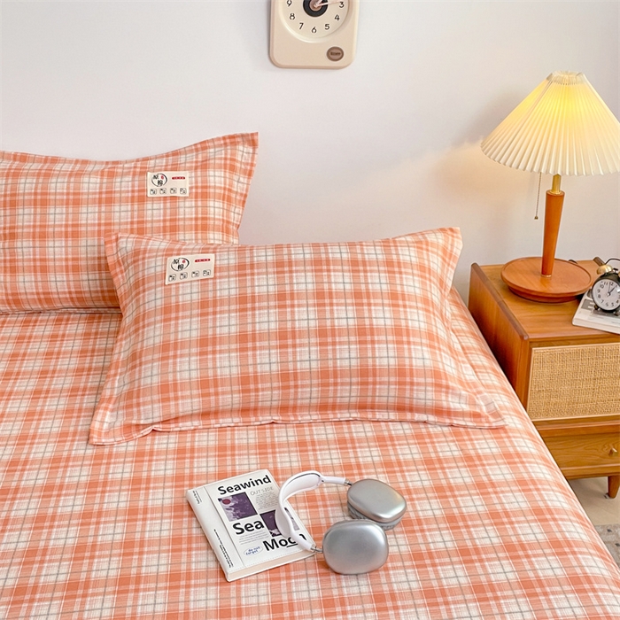 91家纺网 家纺一手货源 找家纺 2025新款水洗棉麻单层枕套宿舍枕芯内胆套枕头套-简约格子 线条格-粉玉