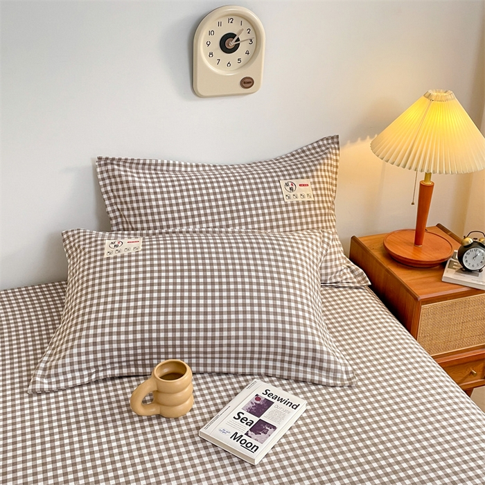 91家纺网 家纺一手货源 找家纺 2025新款水洗棉麻单层枕套宿舍枕芯内胆套枕头套-简约格子 小格-灰