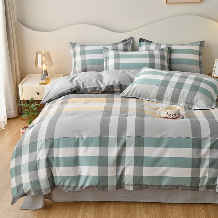 91家纺网 家纺一手货源 找家纺 珂博家纺 2024新款轻柔感全棉印花纯棉四件套 花岗岩绿