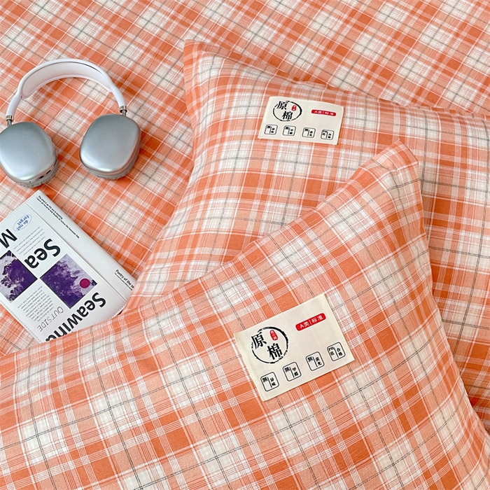 91家纺网 家纺一手货源 找家纺 2025新款水洗棉麻单层枕套宿舍枕芯内胆套枕头套-简约格子 线条格-粉玉