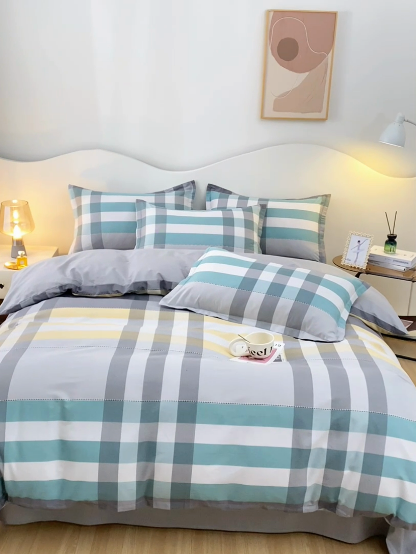 91家纺网 家纺一手货源 找家纺 珂博家纺 2024新款轻柔感全棉印花单品四件套系列-单床单单床笠 花岗岩绿