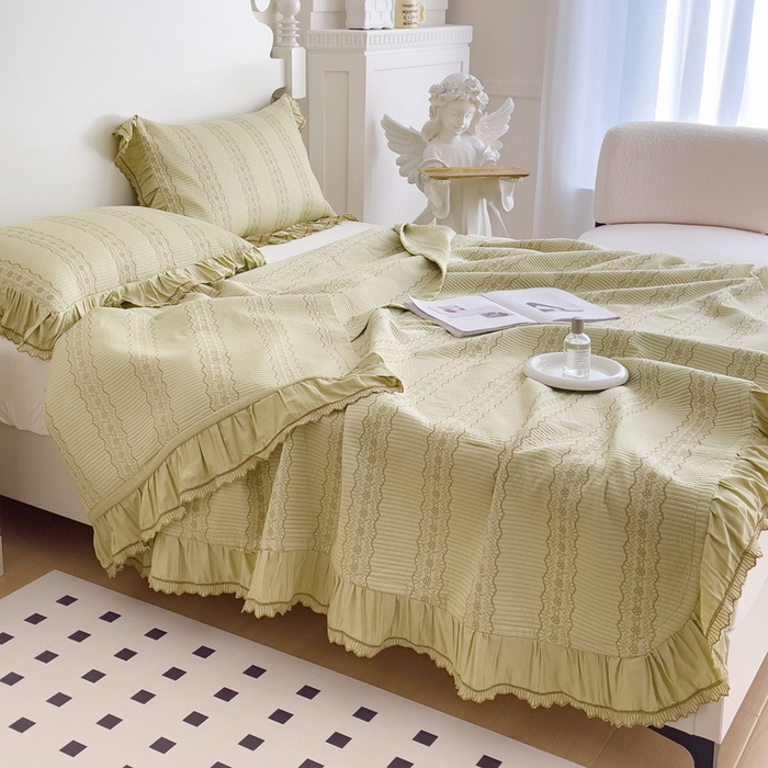 91家纺网 家纺一手货源 找家纺 OL家纺2024新款丝韵双面天丝床盖三件套 丝韵-嫩芽黄