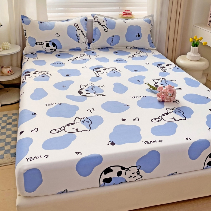 91家纺网 家纺一手货源 找家纺 好亿来家纺 2025新款亲肤磨毛单层床笠 小奶猫