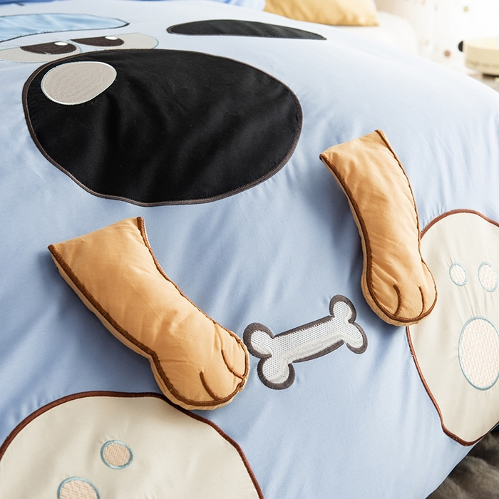 91家纺网 家纺一手货源 找家纺 绒棉世家 2025新款专版贴布绣四件套-大耳狗汪汪队 大耳狗汪汪队-蓝色