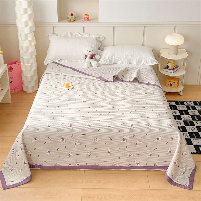 91家纺网 家纺一手货源 找家纺 OL家纺 2024新款单品天丝双面直角床盖 乖乖熊-紫