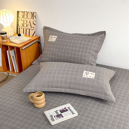 91家纺网 家纺一手货源 找家纺 （总）圣比熊 2025新款水洗棉麻单层枕套宿舍枕芯内胆套枕头套-简约格子