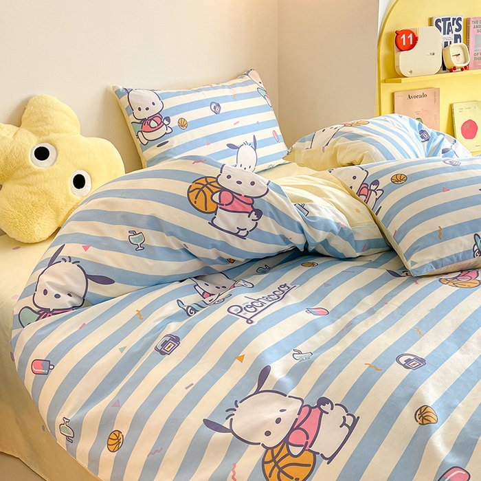 91家纺网 家纺一手货源 找家纺 三朵 2024年全棉简单款三丽鸥系列四件套 画板帕恰狗