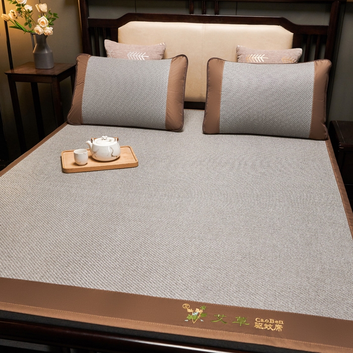 91家纺网 家纺一手货源 找家纺 青雅席业 2025新款半包印尼藤艾草冰丝双面席 艾草-灰