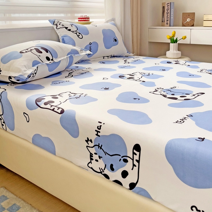 91家纺网 家纺一手货源 找家纺 好亿来家纺 2025新款亲肤磨毛单层床笠 小奶猫