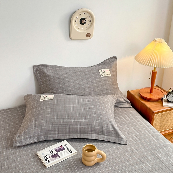 91家纺网 家纺一手货源 找家纺 梦舒羽 2025新款水洗棉麻单层床笠席梦思床垫保护套床单套加枕套-简约格子 线条格-深灰