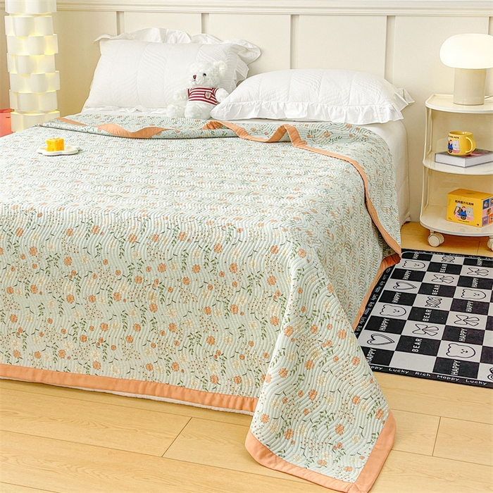 91家纺网 家纺一手货源 找家纺 OL家纺 2024新款单品天丝双面直角床盖 简兮-绿