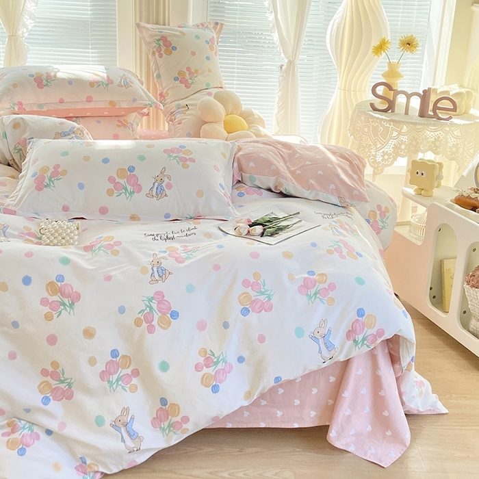 91家纺网 家纺一手货源 找家纺 珂博家纺 2024新款轻柔感全棉印花单品四件套系列-单床单单床笠 玉兔东升