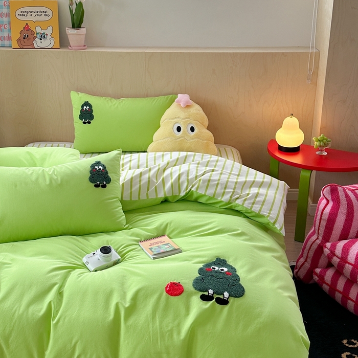 91家纺网 家纺一手货源 找家纺 柚子YOUTH 2024新款40支全棉水洗棉印+绣跑量款四件套 果子树