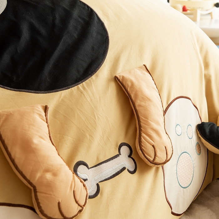 91家纺网 家纺一手货源 找家纺 绒棉世家 2025新款专版贴布绣四件套-大耳狗汪汪队 大耳狗汪汪队-黄色