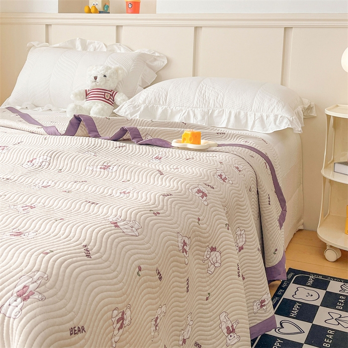91家纺网 家纺一手货源 找家纺 OL家纺 2024新款单品天丝双面直角床盖 乖乖熊-紫