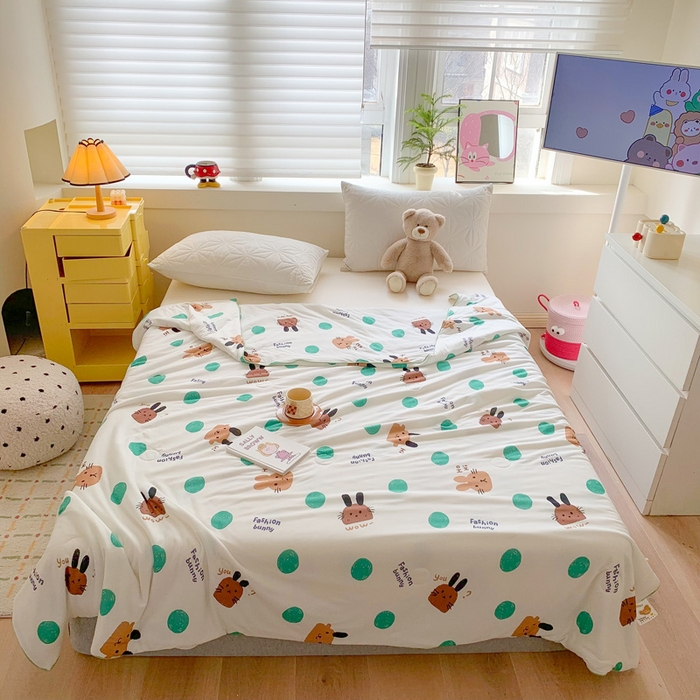 91家纺网 家纺一手货源 找家纺 澳萝拉 2024新款A类针织印花夏被 点点兔