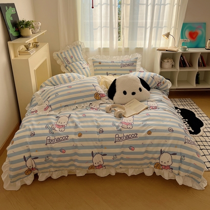 91家纺网 家纺一手货源 找家纺 （总）三朵 2024年全棉白色花边三丽鸥系列四件套