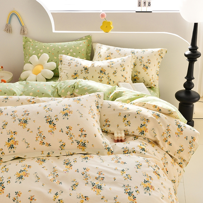 91家纺网 家纺一手货源 找家纺 登登 2024新款直播爆款清新风纯棉全棉三四件套 心动时分