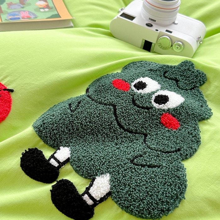 91家纺网 家纺一手货源 找家纺 柚子YOUTH 2024新款40支全棉水洗棉印+绣跑量款四件套 果子树