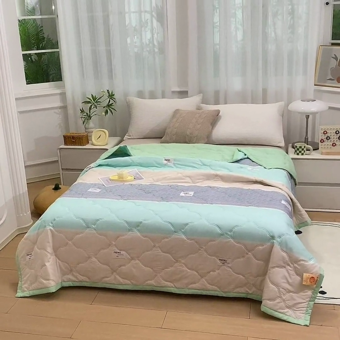 91家纺网 家纺一手货源 找家纺 爱派 2024直播爆款印花水洗棉夏被夏凉被空调被被子被芯 简约条纹