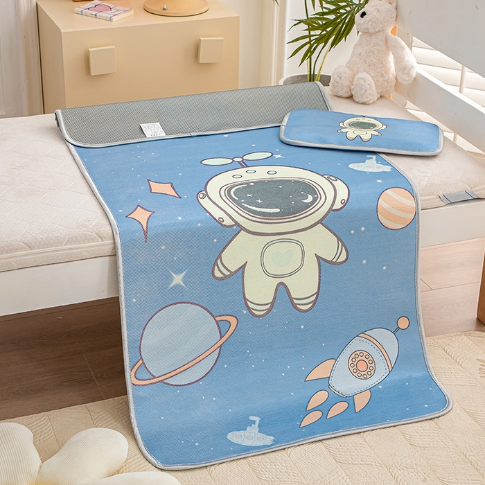 91家纺网 家纺一手货源 找家纺 欣品希家纺 2024新款A类冰丝印花儿童凉席三件套 宇航员